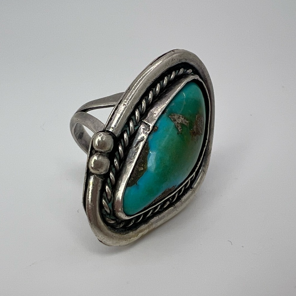Large Blue / Green Turquoise Sterling Silver 925 Ring, Size 6.25 - Picture 3 of 5